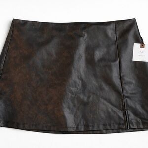 Chestnut Faux Leather Mini Skirt